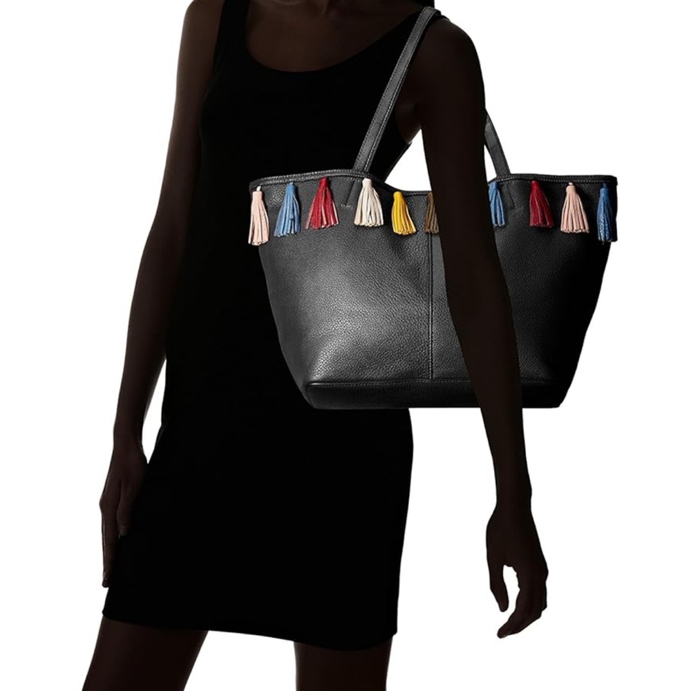 Rebecca Minkoff Navy Leather Tote with Multicolor Tassels - Picture 5 of 11